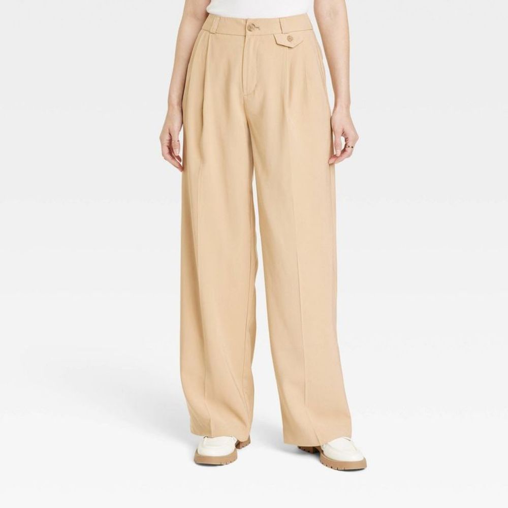 Women's High-Rise Relaxed Fit Full Length Baggy Wide Leg Trousers - A New D